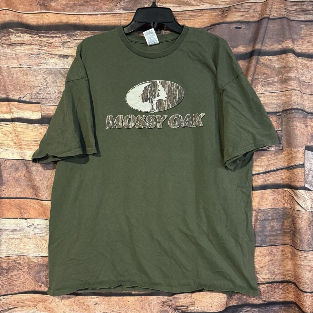 Mossy Oak T Shirt Men 2XL Olive Green Camo Logo Graphic Hunting Fishing Delta